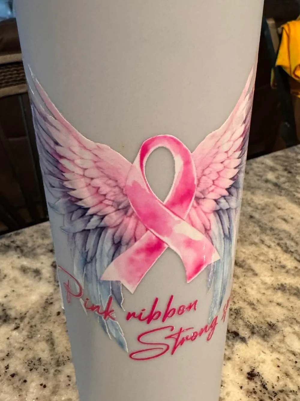 Pink Ribbon cancer Angel Wings gray Tumbler - NEW IN BOX